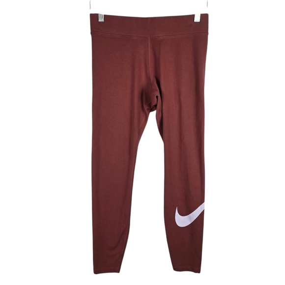 Nike Rust Colored Leggings with Signature Swoosh Size M Soft Activewear Sporty - Picture 1 of 10